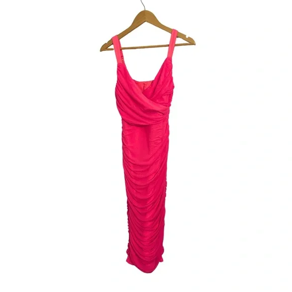 Ruched Pink Maxi Dress with Straps - Picture 1 of 4